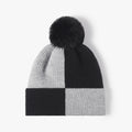 Color-block Beanie with Fur Pom