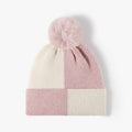 Color-block Beanie with Fur Pom