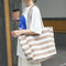 Large Canvas Shoulder Bag - Wide-striped