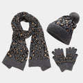 3 pcs Knit Beanie, Scarf & Gloves Set - Leopard