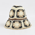 Large Crochet Straw Hat with Granny Squares