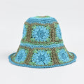 Large Crochet Straw Hat with Granny Squares