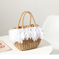 Straw Tote bag with Feather