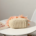 Straw Tote bag with Feather