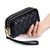 Quilted Leather Wristlet Purse with 3 Compartments