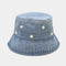 Denim Bucket Hat with Pearl Decor