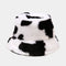 Faux Fur Bucket Hat with Cow Print