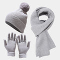 Knitted Plain Beanie, Scarf & Gloves Set - 3 pcs