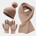 Knitted Plain Beanie, Scarf & Gloves Set - 3 pcs