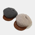 Knitted Newsboy Hat with Leather Brim