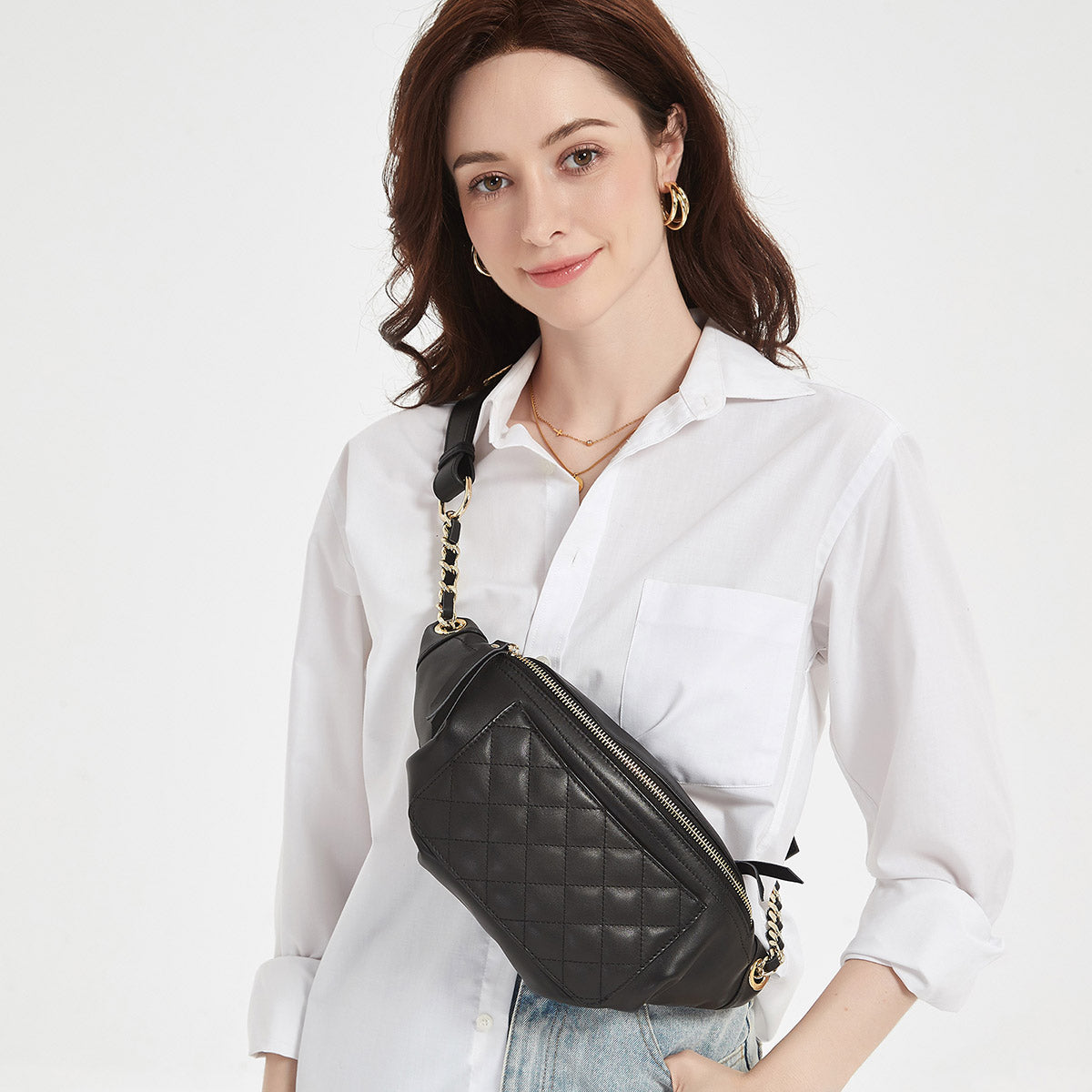 Quilted Fanny Pack With Coin Purse Black