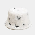 Shearling Bucket Hat with Embroidered Butterfly
