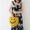 Straw Bucket Bag with Embroideredy Smiley Face