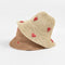 Straw Bucket Hat with Red Hearts