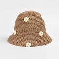 Crochet Straw Bucket Hat with Daisy