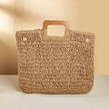 Straw Tote with Wood Handle