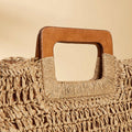 Straw Tote with Wood Handle