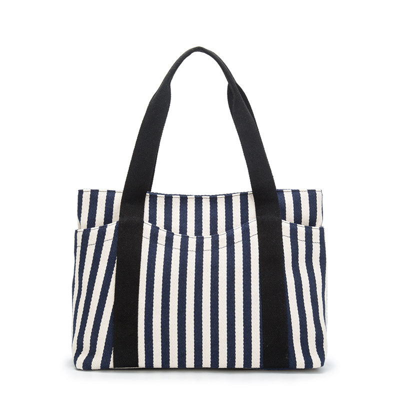 HIMODA- Reusable Shopping Bag, Canvas Tote, Striped Beach Bag, Women ...