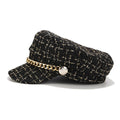 Tweed Newsboy Hat with Gold Chain