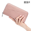 Zip-around Leather Long Wallet with RFID Anti-theft