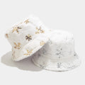 HIMODA fluffy bucket hat, white faux fur hat with sequin snowflake -gold, silver 2 colors