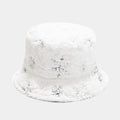 HIMODA fluffy bucket hat, white faux fur hat with sequin snowflake -silver