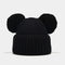 HIMODA cute knit beanie hat with ears- cuffed - black