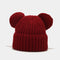 HIMODA cute knit beanie hat with ears- cuffed - red
