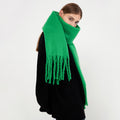Oversized Green Scarf with Tassel End