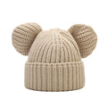 HIMODA cute knit beanie hat with ears- cuffed - ivory-beige