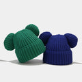 HIMODA cute knit beanie hat with ears- cuffed - green-blue