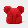 HIMODA cute knit beanie hat with ears- cuffed - bright red