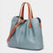 Leather Handbag with Shoulder Strap in Color Block