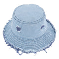 Distressed Denim Bucket Hat with Raw Hem Brim