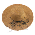 Wide Brim Straw Hat with Embroidered Quote