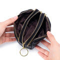 Mini Leather Triple-Pouch Purse Wallet