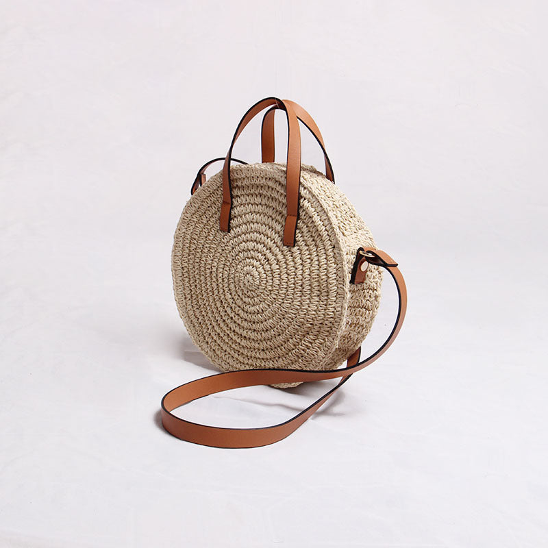HIMODA- Summer Round Straw Bag, Handbag with Leather Crossbody Strap ...