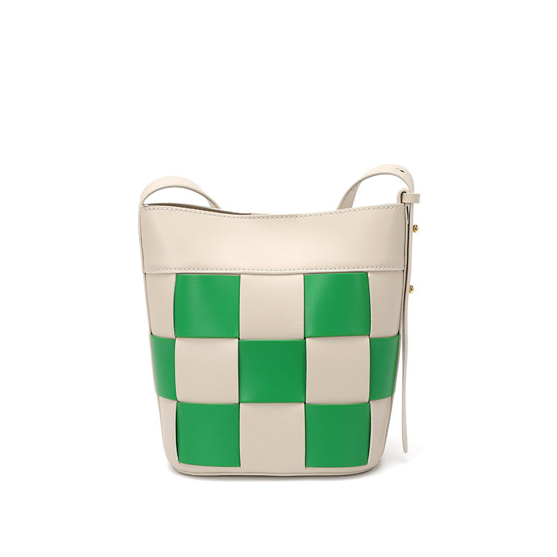 Checkered Woven Leather Shoulder Bag